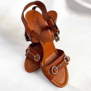Dior Brown Leather Platform Sandals – Chunky Heel 4” – Logo Buckle – Size 36.5